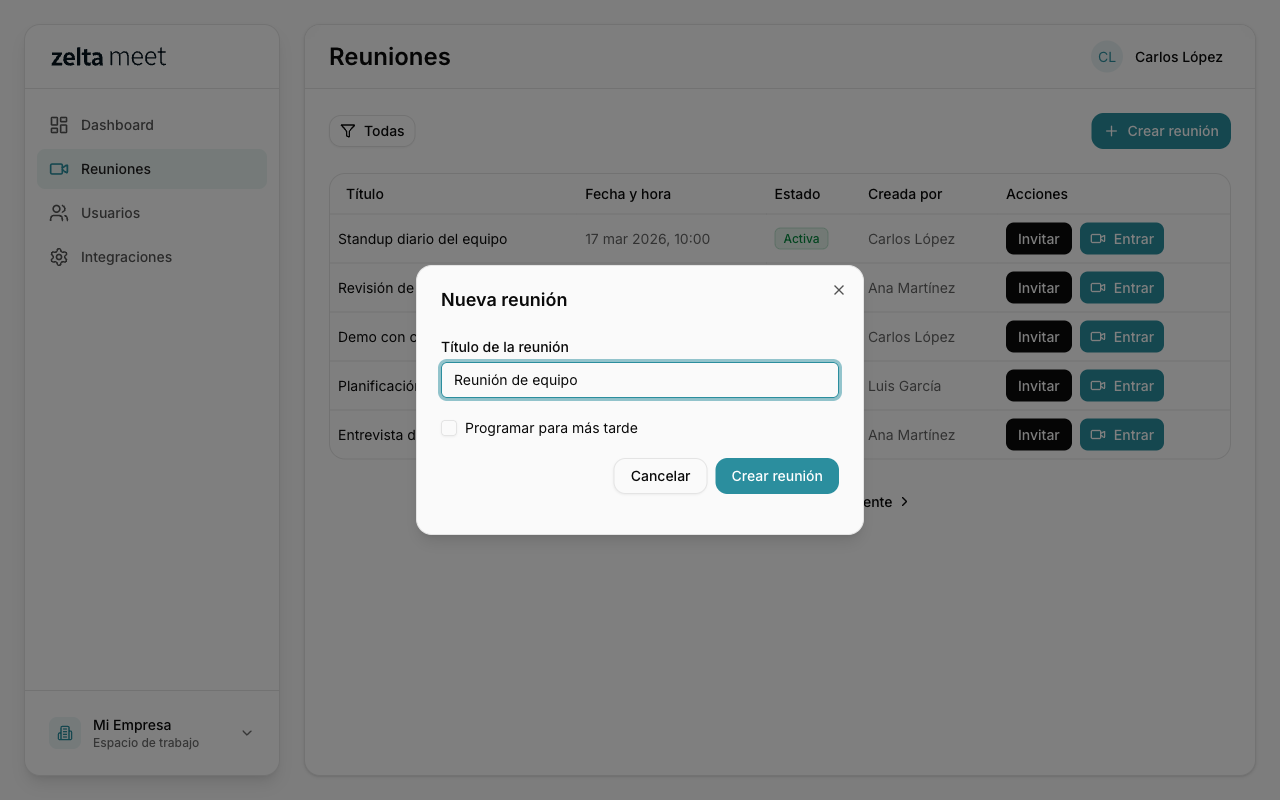 Crear reunión instantánea