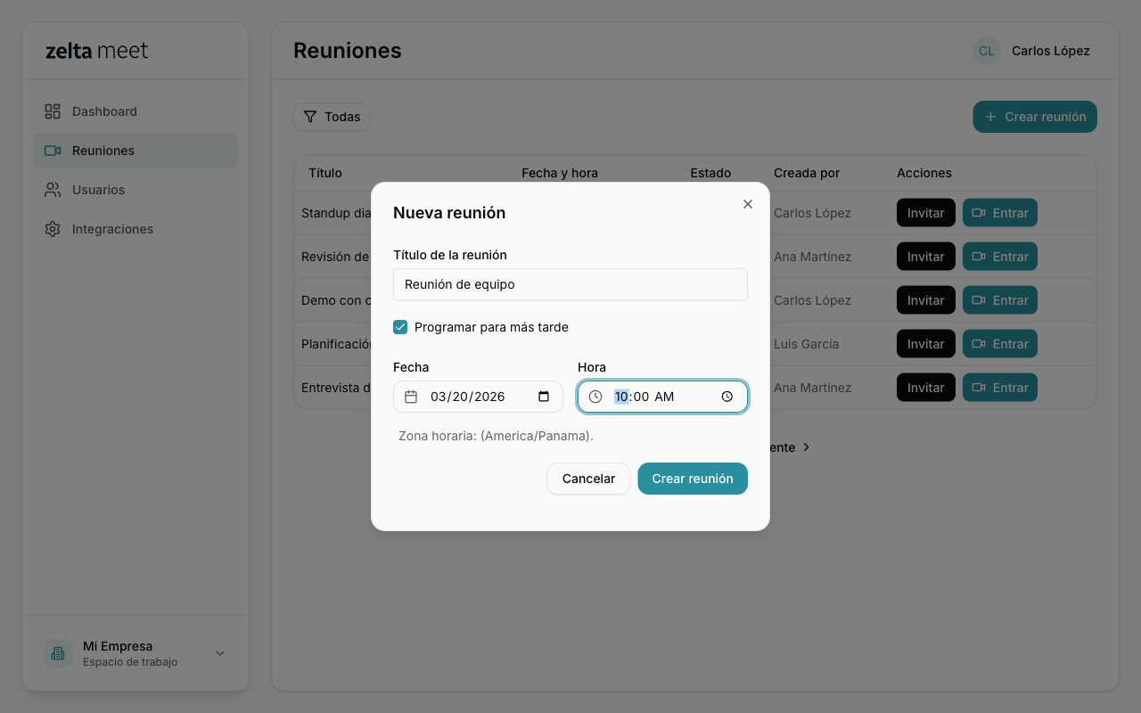 Crear reunión programada