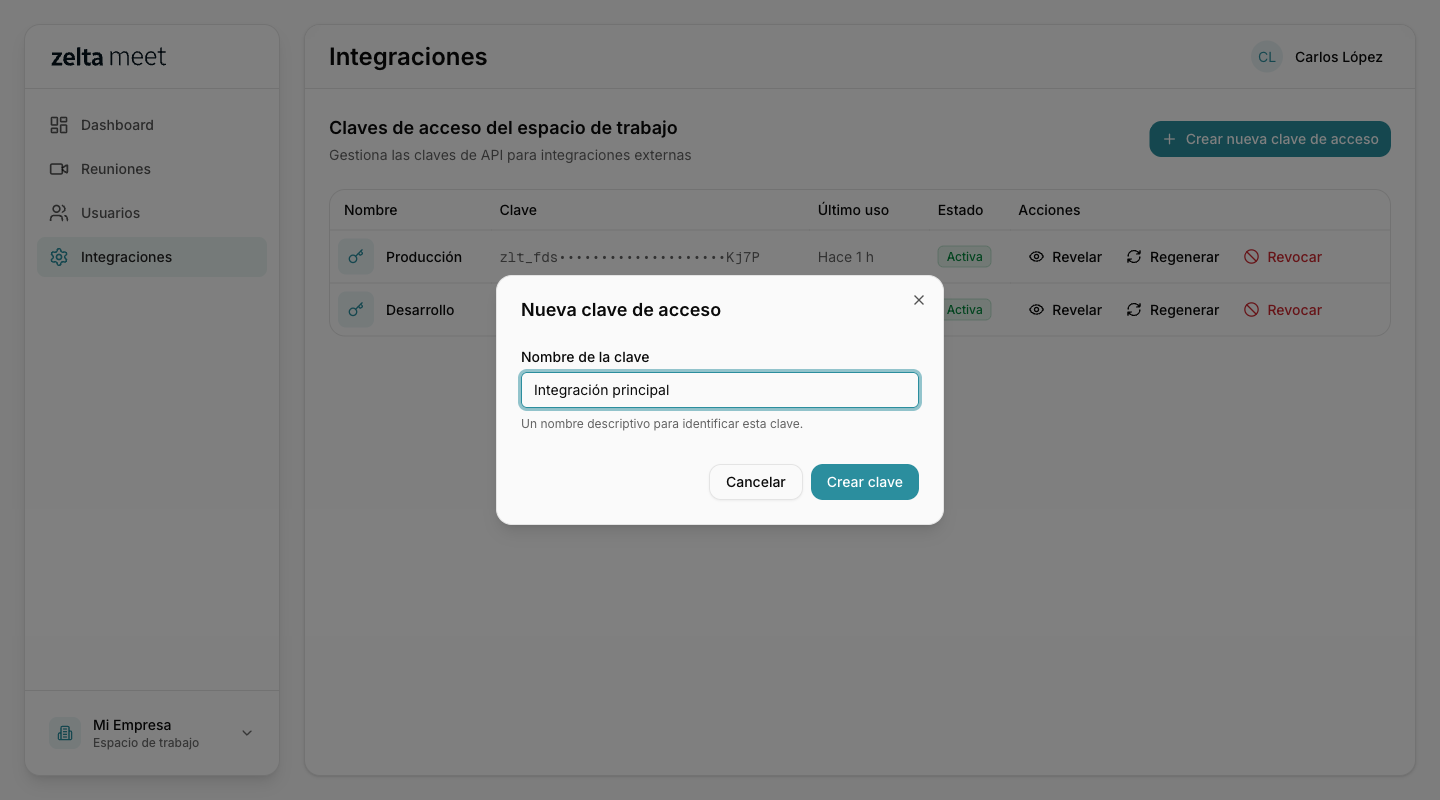 Crear una nueva clave de API