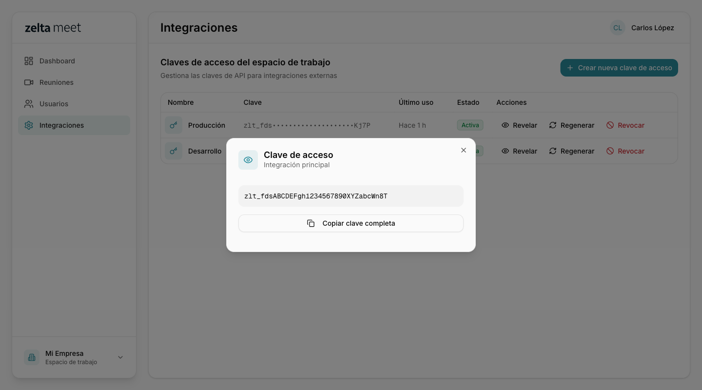 Clave creada — cópiala antes de cerrar