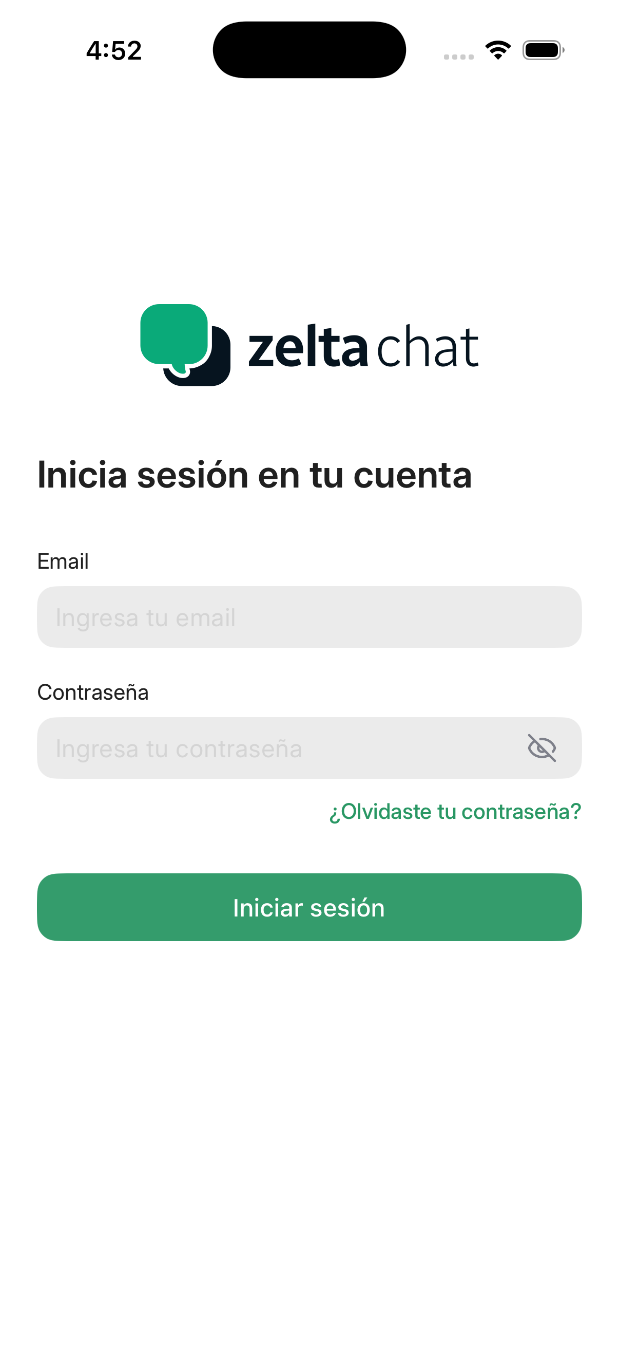 Pantalla de inicio de sesión de la app móvil