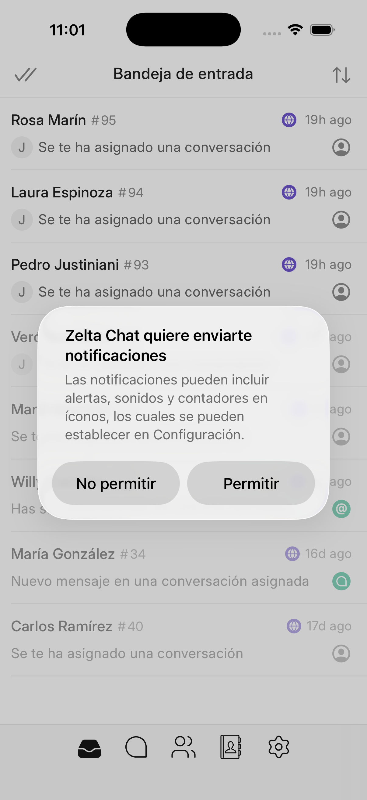 Solicitud de permiso de notificaciones en la app móvil