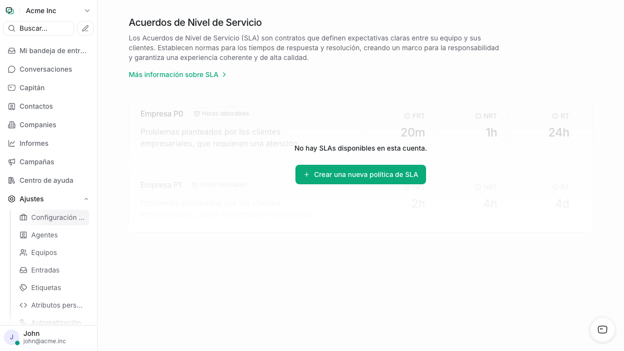 Configuración de políticas SLA