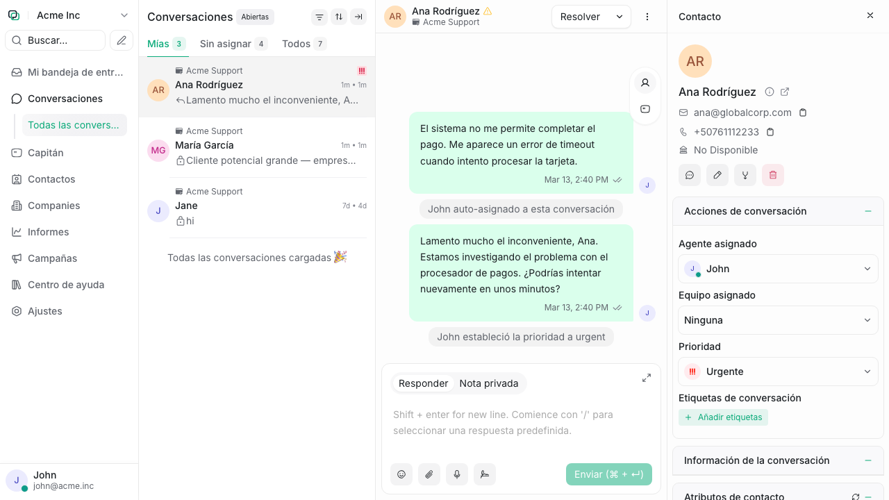 Conversación con prioridad urgente