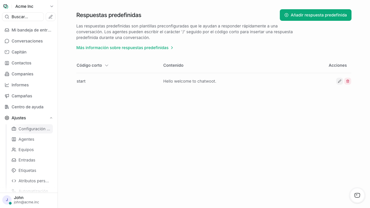 Lista de respuestas predefinidas