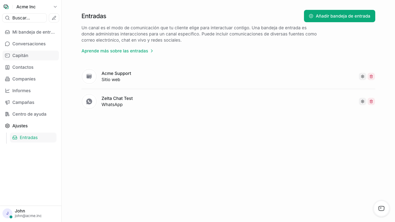 Lista de canales conectados