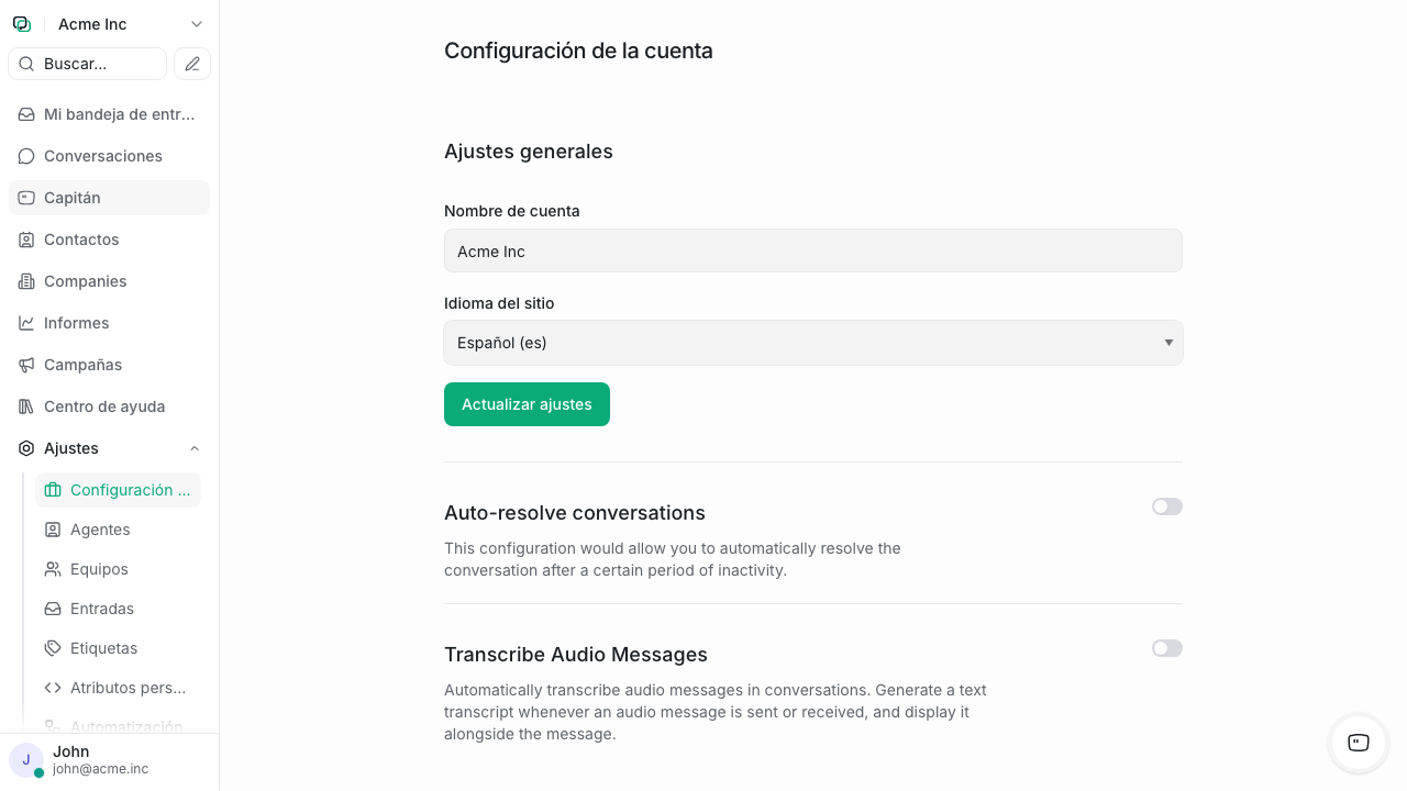Configuración general de la cuenta
