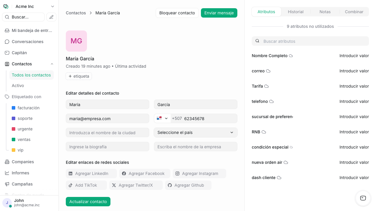 Perfil detallado de un contacto