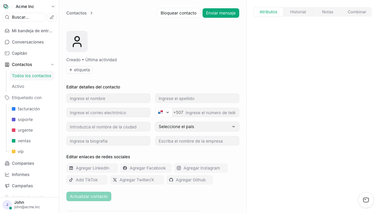 Formulario de creación de contacto