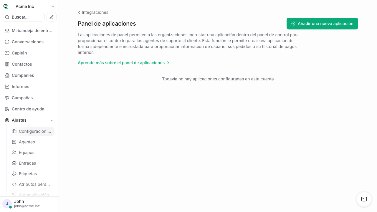 Panel de aplicaciones de dashboard