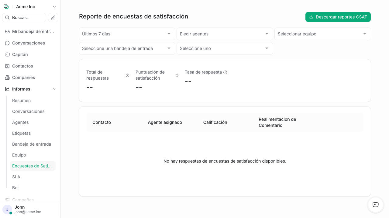 Reporte de encuestas de satisfacción CSAT