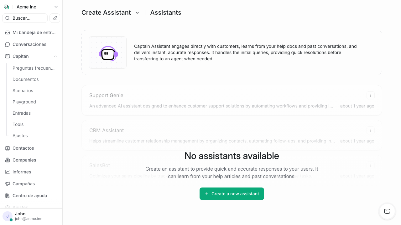 Panel principal de Zelta Agent con asistentes