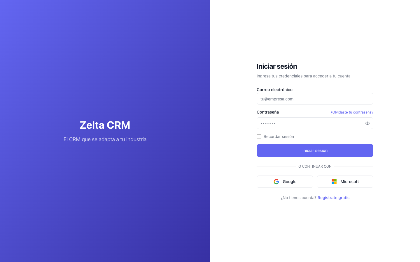 Pantalla de inicio de sesión