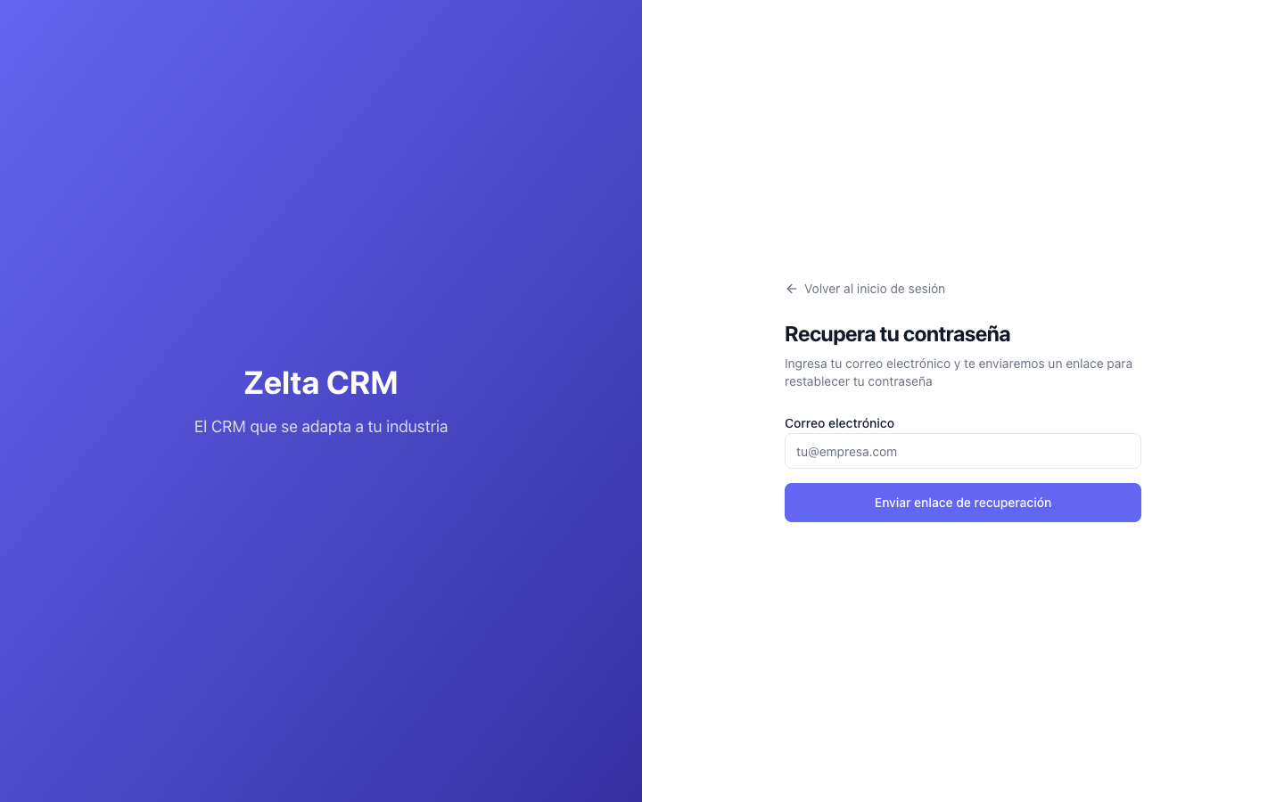 Pantalla de recuperación de contraseña