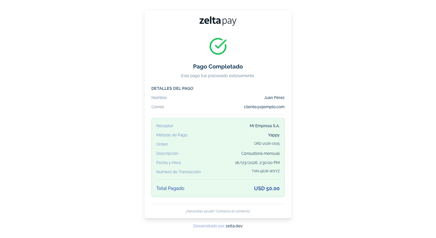 Pago completado con Yappy