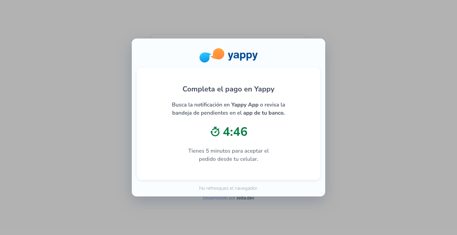 Modal de espera de Yappy