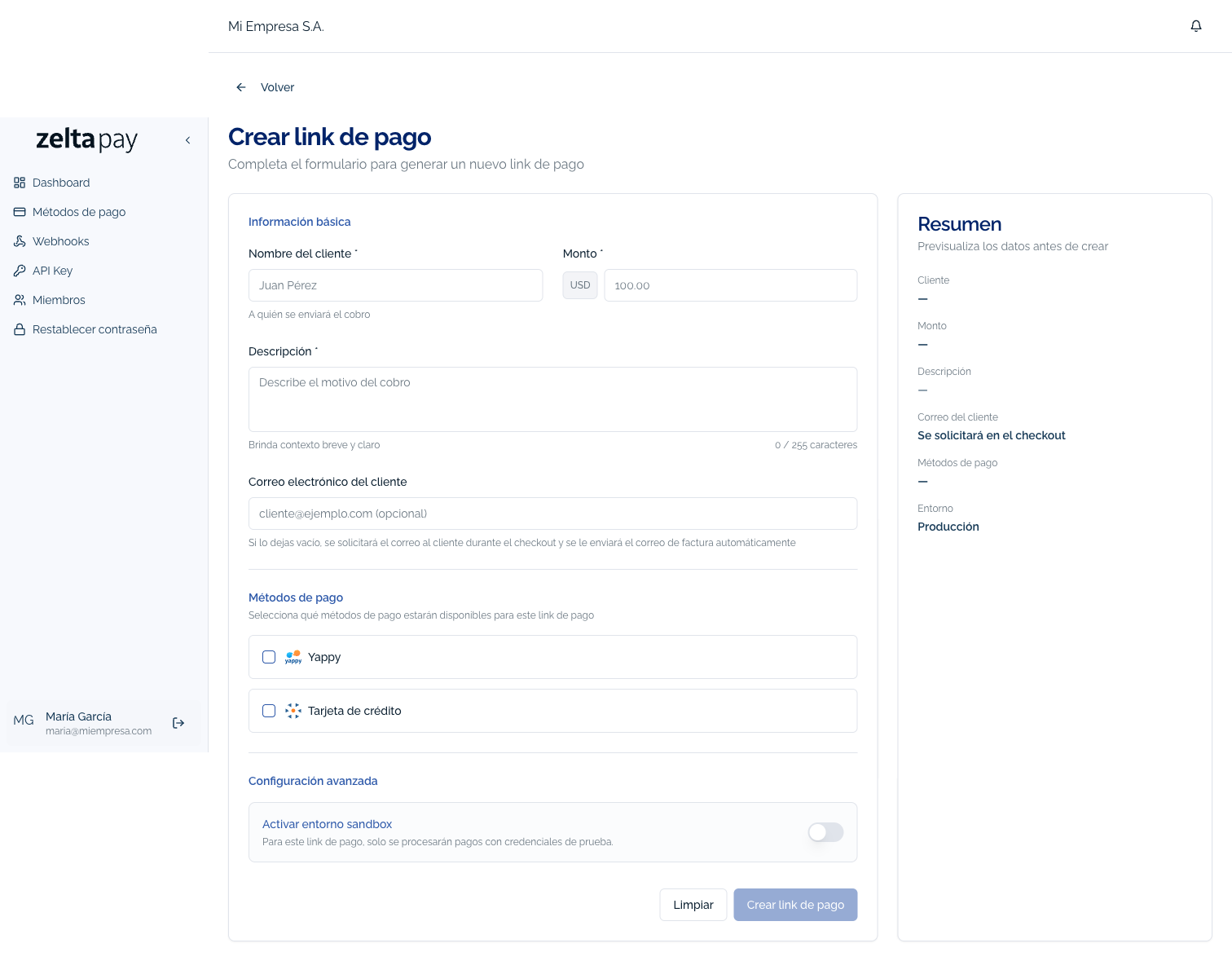 Formulario completo con configuración avanzada