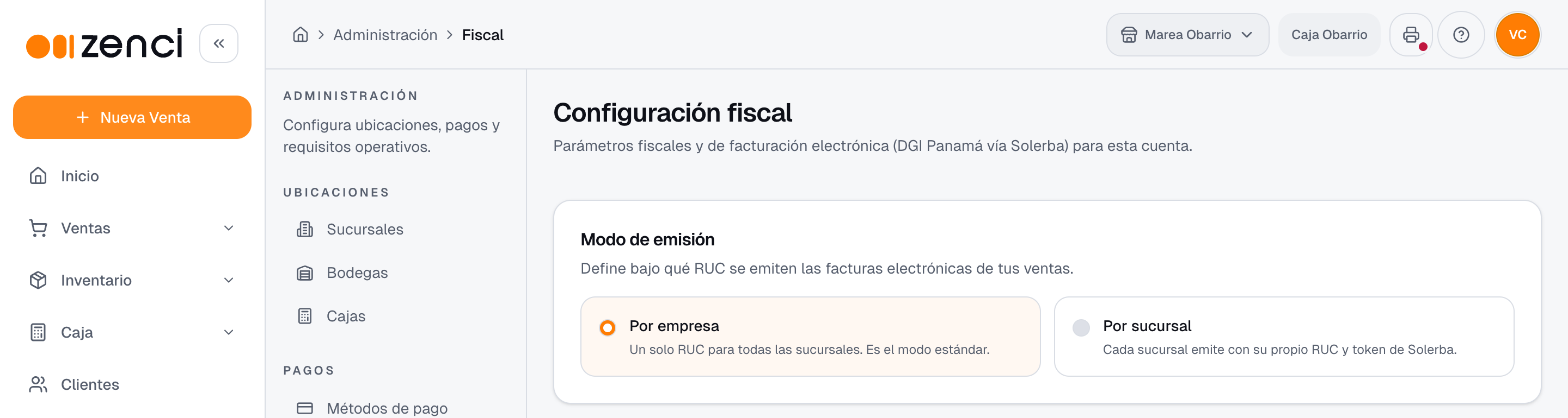 Configuración fiscal del negocio