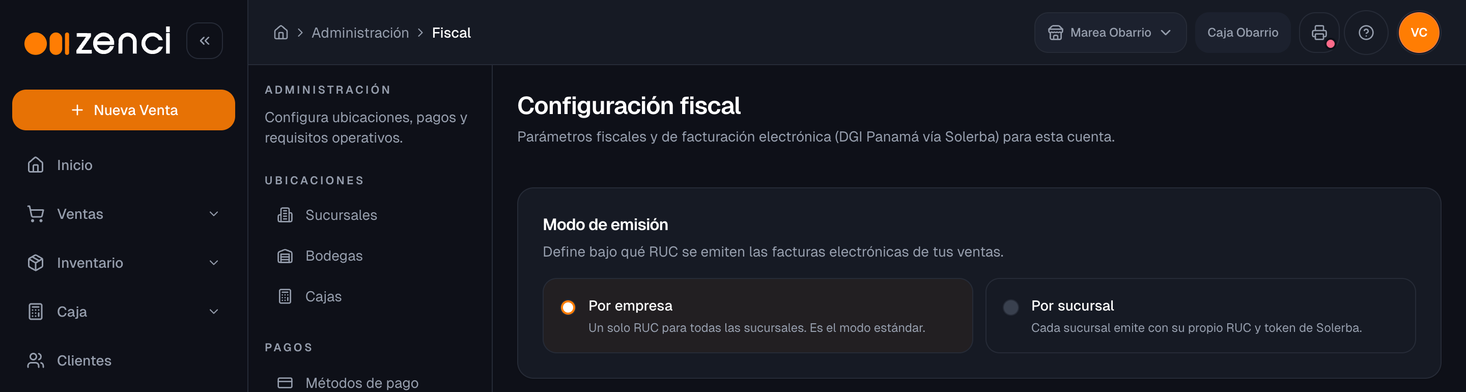 Configuración fiscal del negocio